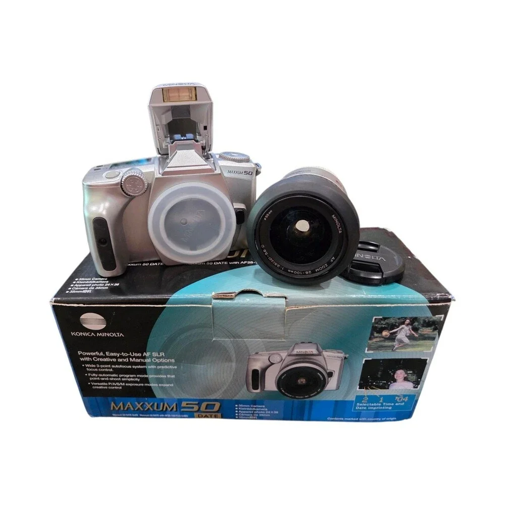 NIB Minolta Maxxum 50 35MM SLR Film Camera with  AF Zoom 28-80mm Vintage
